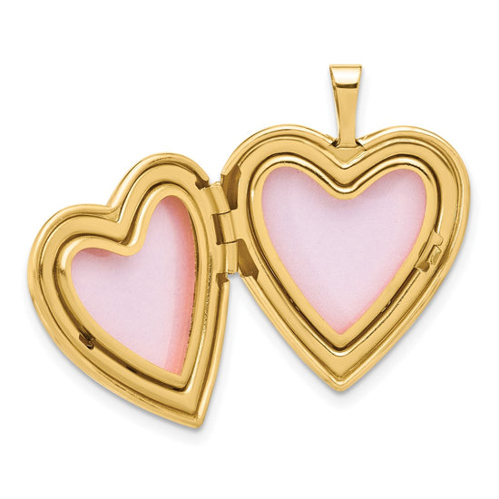 14K Satin and Polished Diamond Star 20mm Heart Locket