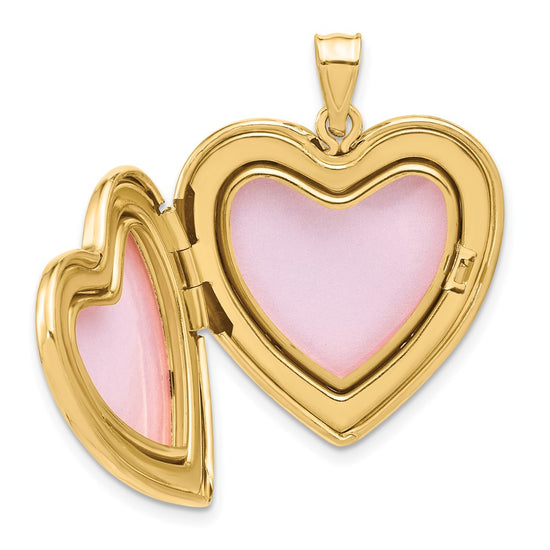 14K Satin and Polished Diamond Star 24mm Heart Locket
