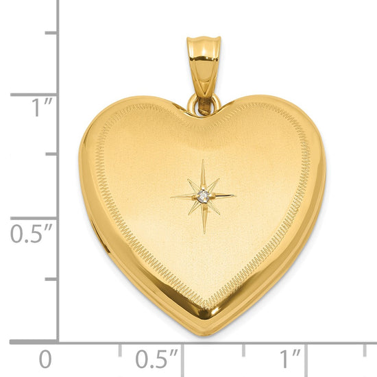 14K Satin and Polished Diamond Star 24mm Heart Locket