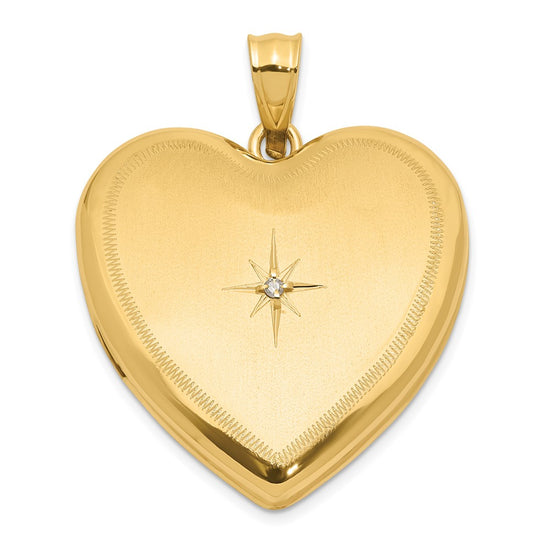 14K Satin and Polished Diamond Star 24mm Heart Locket
