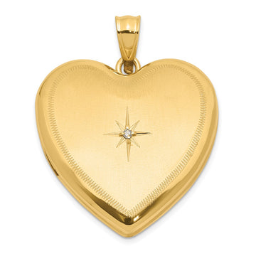 14K Satin and Polished Diamond Star 24mm Heart Locket