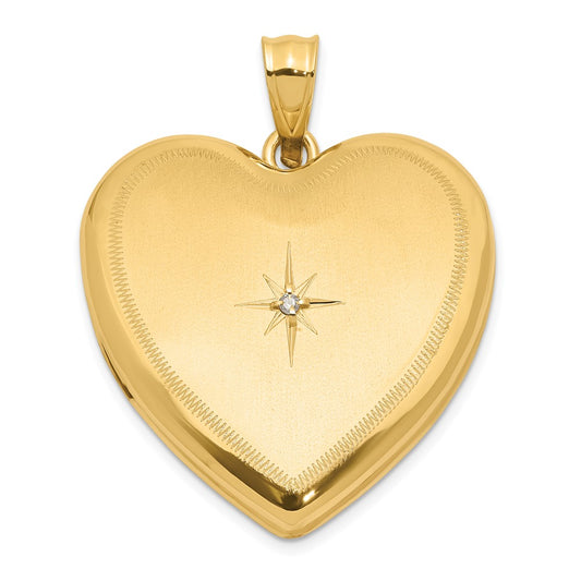 14K Satin and Polished Diamond Star 24mm Heart Locket