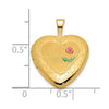 14K Polished and Satin Pink and Green Enamel Rose I LOVE YOU Script 16mm Heart Locket