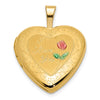 14K Polished and Satin Pink and Green Enamel Rose I LOVE YOU Script 16mm Heart Locket
