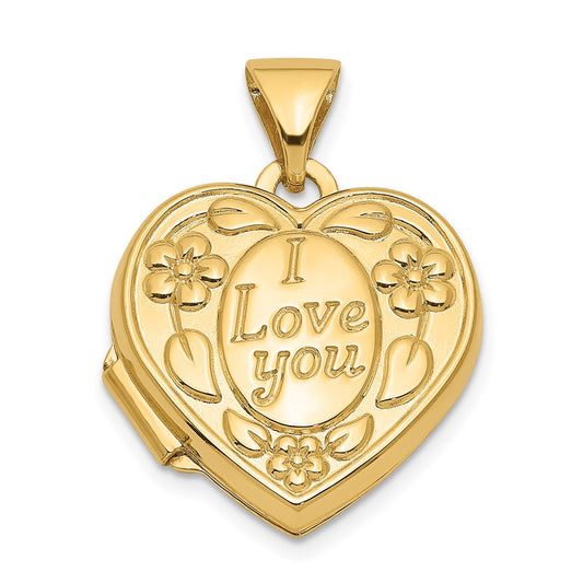 14k Floral I LOVE YOU Script 15mm Heart Locket