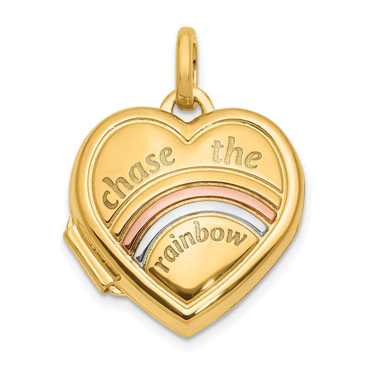 Gold Polished "Chase the Rainbow" Heart Lockets