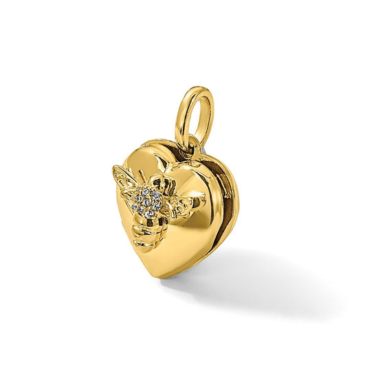 14K Polished CZ Bee 12mm Heart Locket