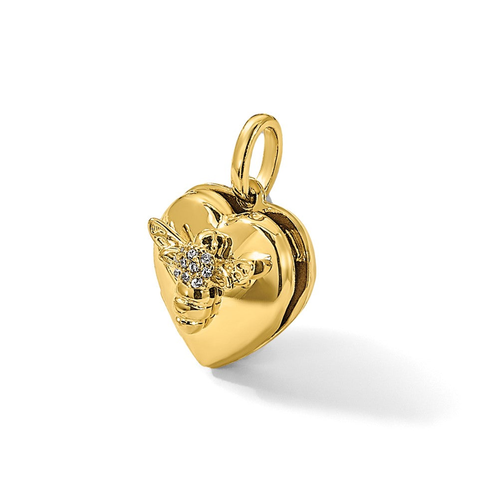 14K Polished CZ Bee 12mm Heart Locket