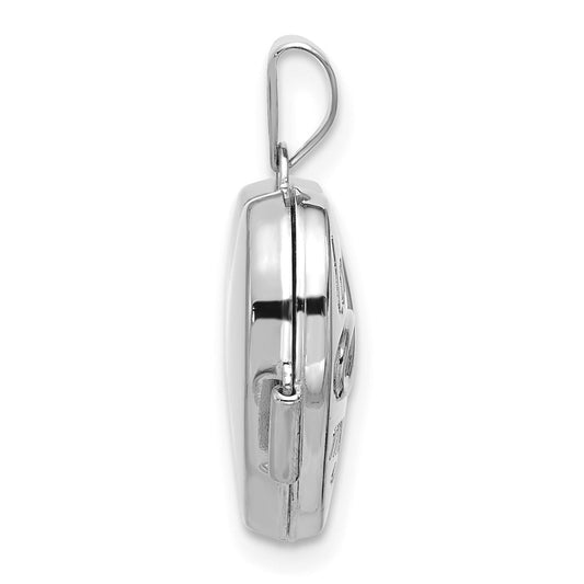 14K white Gold Polished LOVE OF MY LIFE with Infinity 15mm Heart Locket