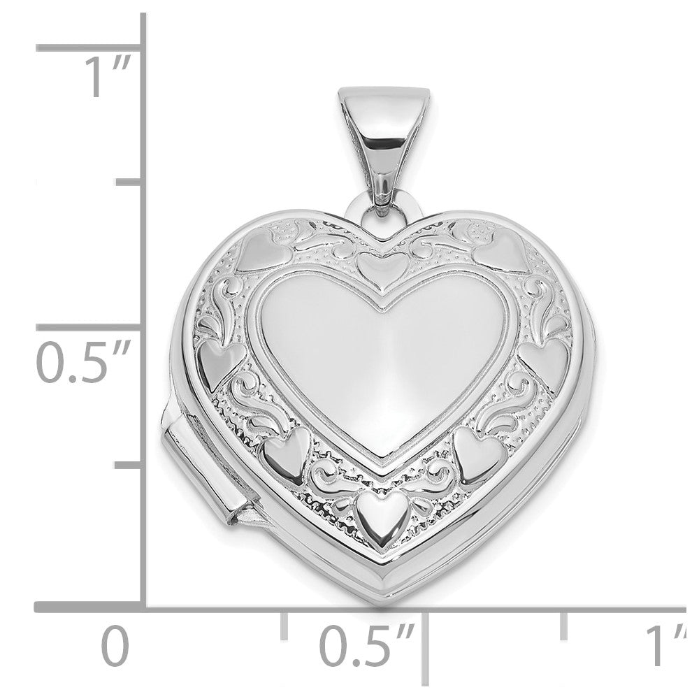 14k White Gold Heart Border Reverses to LOVE YOU Poem 18mm Heart Locket