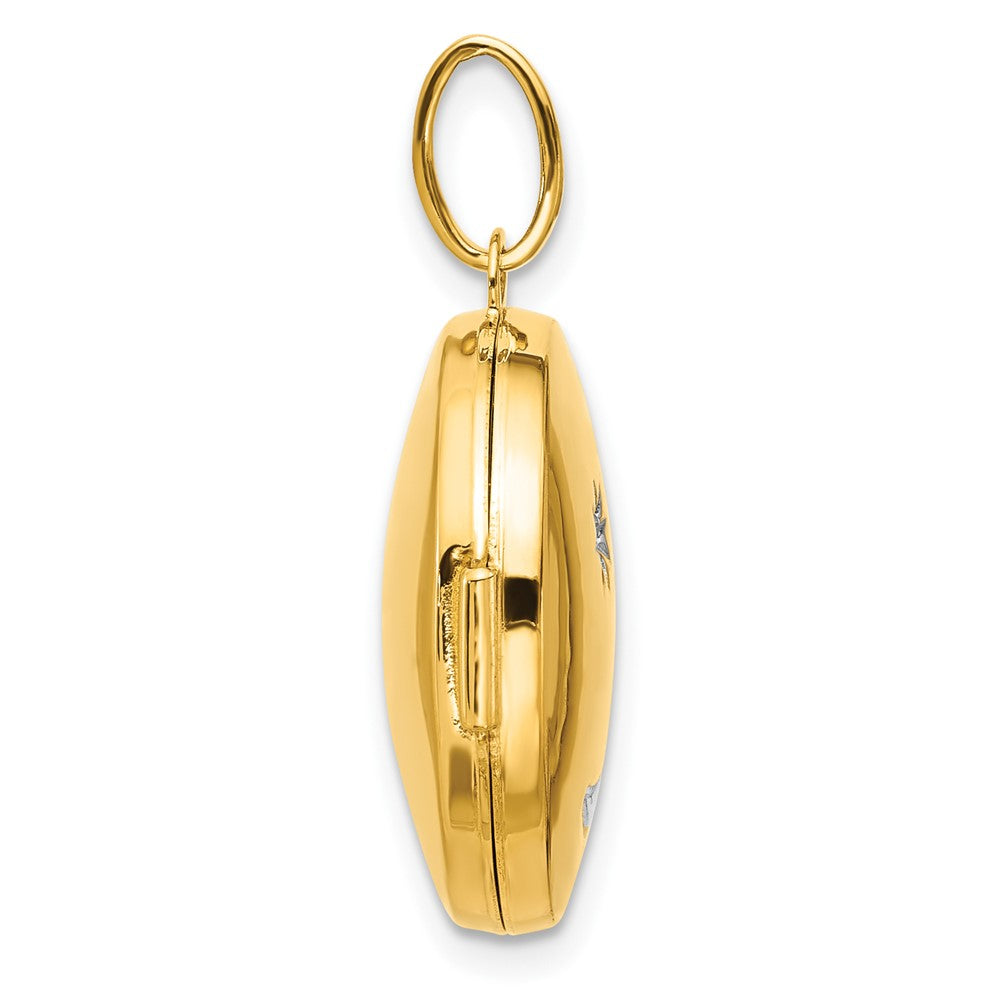 14K with White Rhodium Diamond Star and Moon 20mm Round Locket