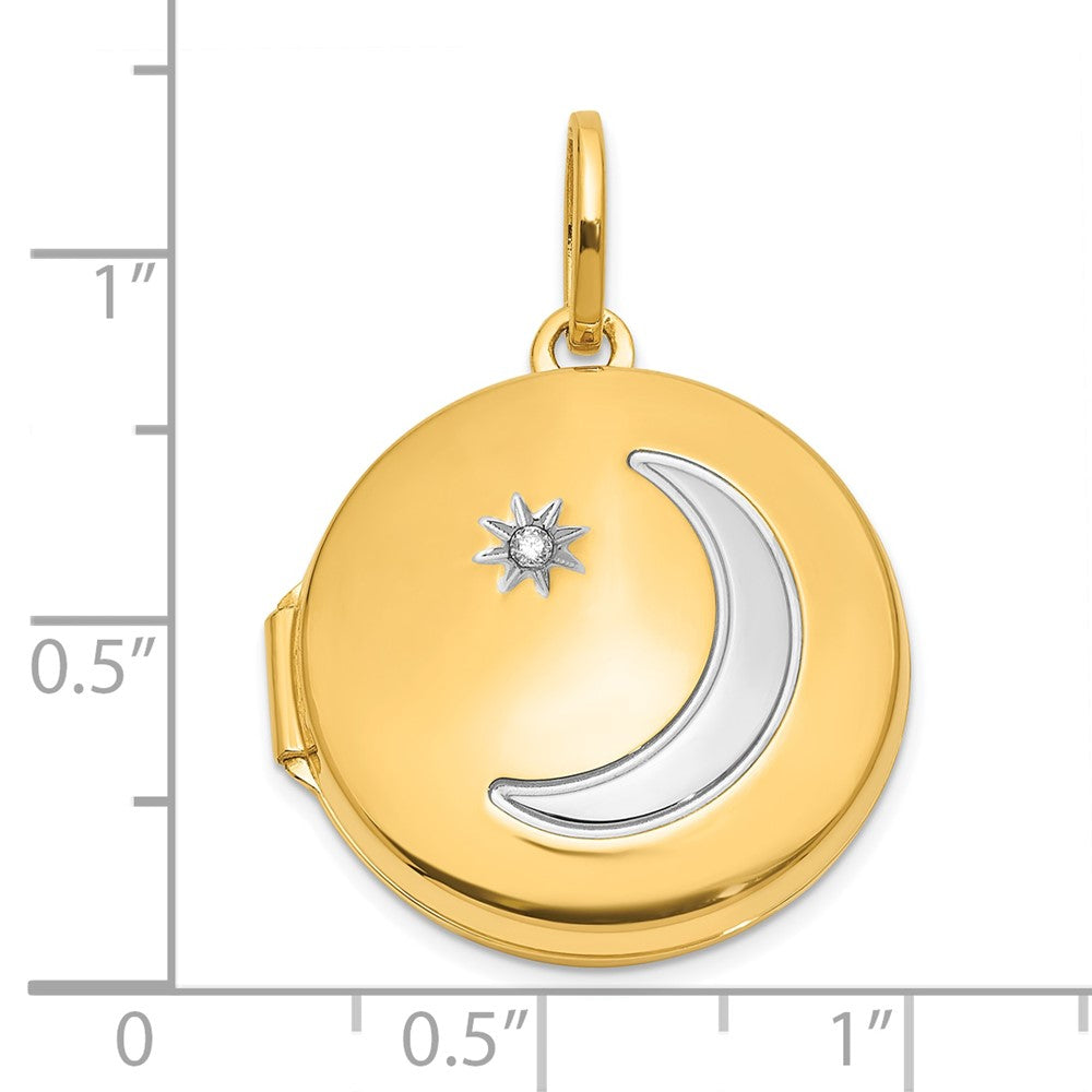 14K with White Rhodium Diamond Star and Moon 20mm Round Locket