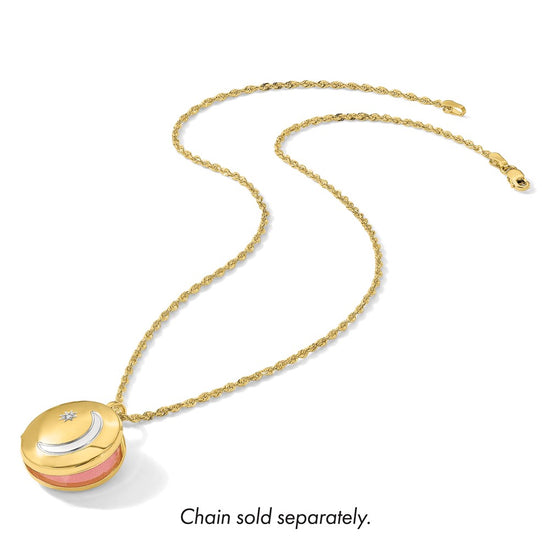 14K with White Rhodium Diamond Star and Moon 20mm Round Locket
