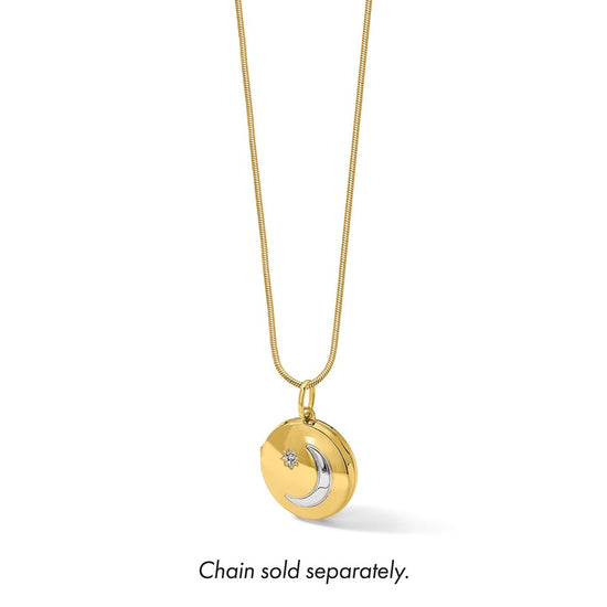 14K with White Rhodium Diamond Star and Moon 20mm Round Locket