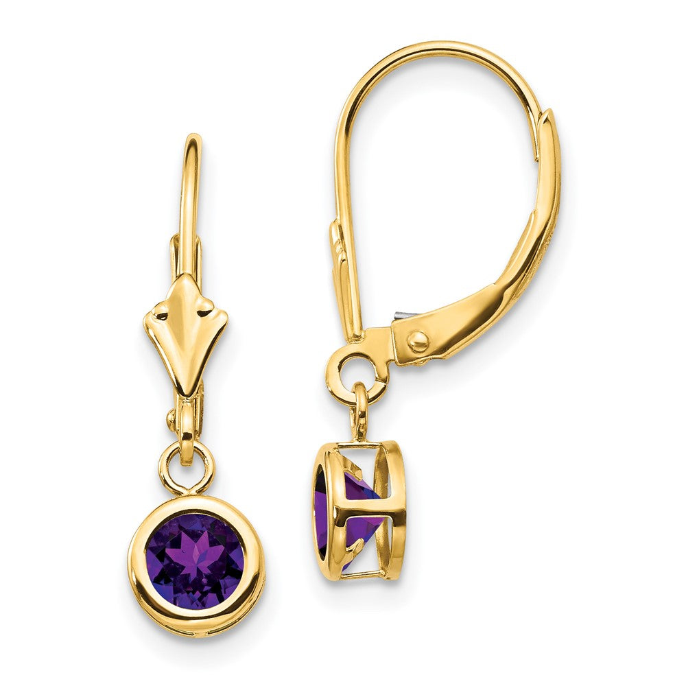 Round Gemstone Bezel Leverback Earrings