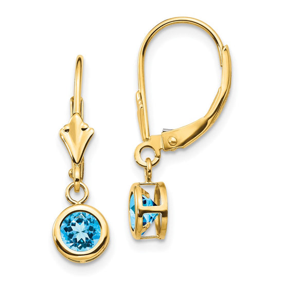 Round Gemstone Bezel Leverback Earrings