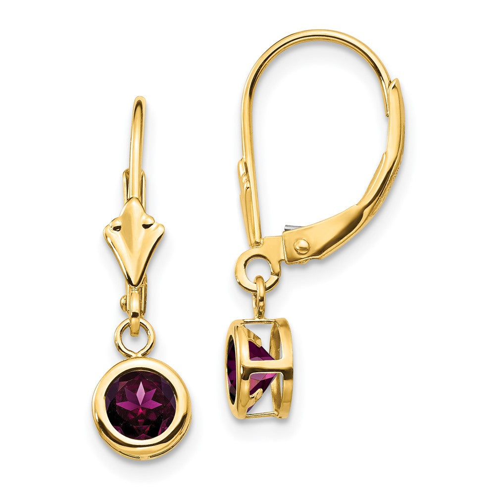 Round Gemstone Bezel Leverback Earrings