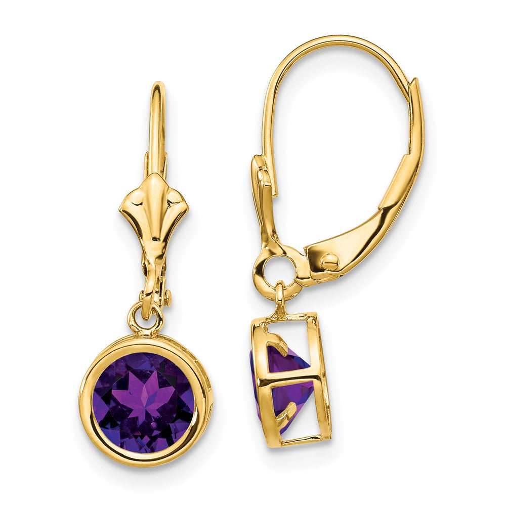 Round Gemstone Bezel Leverback Earrings