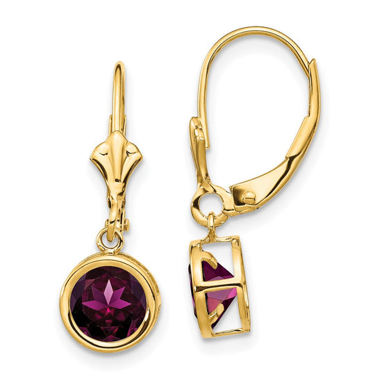 Round Gemstone Bezel Leverback Earrings