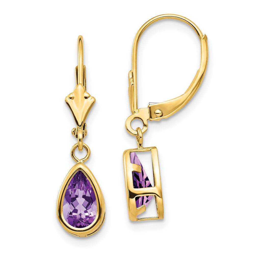 Pear Gemstone Bezel Leverback Earrings