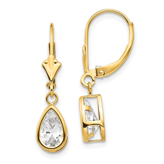 Pear Gemstone Bezel Leverback Earrings