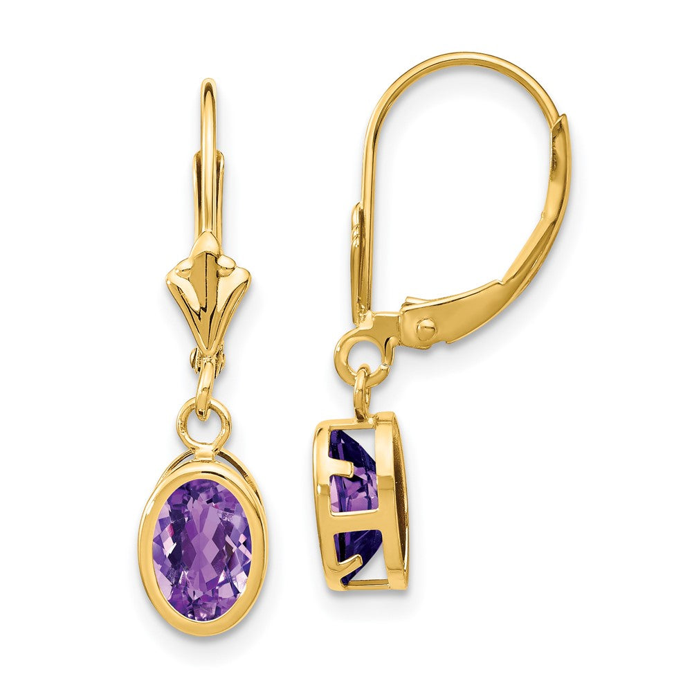 Oval Gemstone Bezel Leverback Earrings