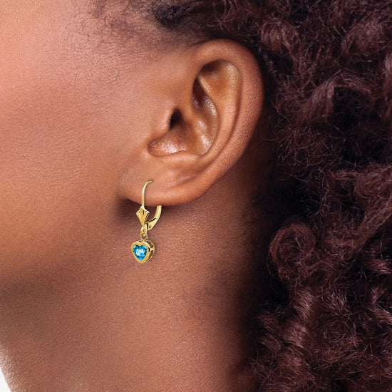 Heart Gemstone Bezel Leverback Earrings