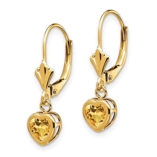 Heart Gemstone Bezel Leverback Earrings