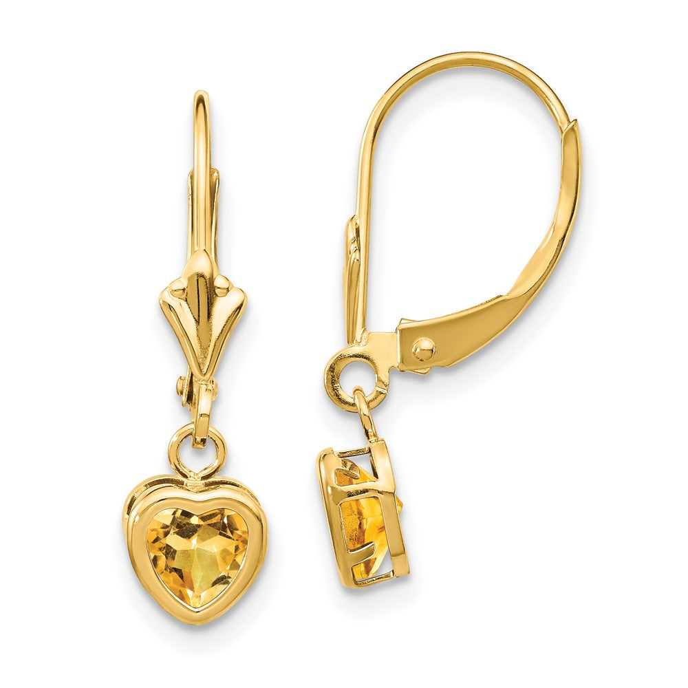 Heart Gemstone Bezel Leverback Earrings