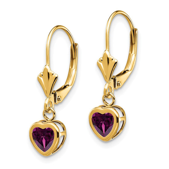 Heart Gemstone Bezel Leverback Earrings
