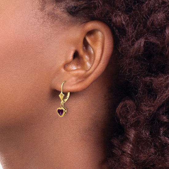 Heart Gemstone Bezel Leverback Earrings