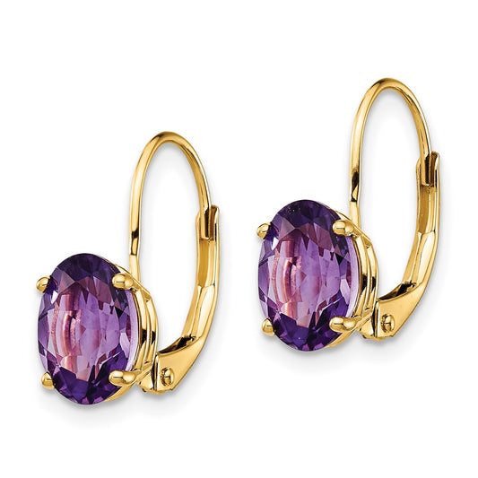 14k 8x6mm Oval Amethyst Leverback Earrings