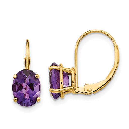 14k 8x6mm Oval Amethyst Leverback Earrings