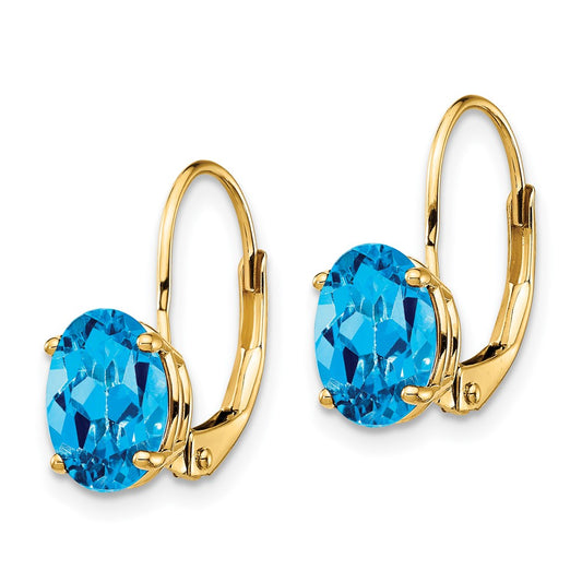 14k 8x6mm Oval Blue Topaz Leverback Earrings