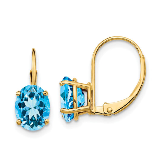 14k 8x6mm Oval Blue Topaz Leverback Earrings