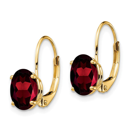 14k 8x6mm Oval Garnet Leverback Earrings