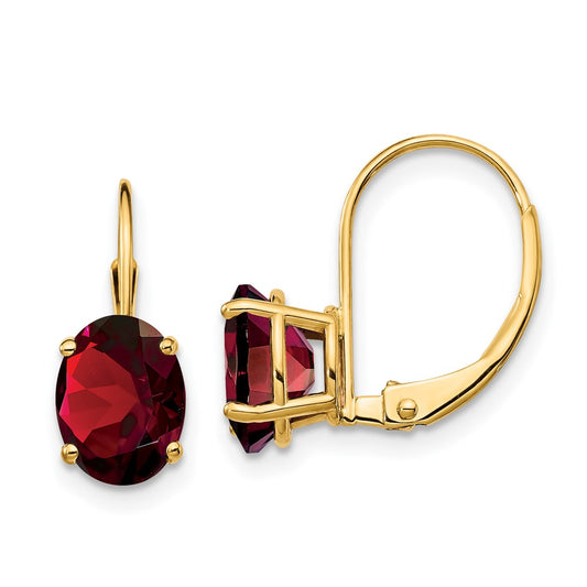 14k 8x6mm Oval Garnet Leverback Earrings