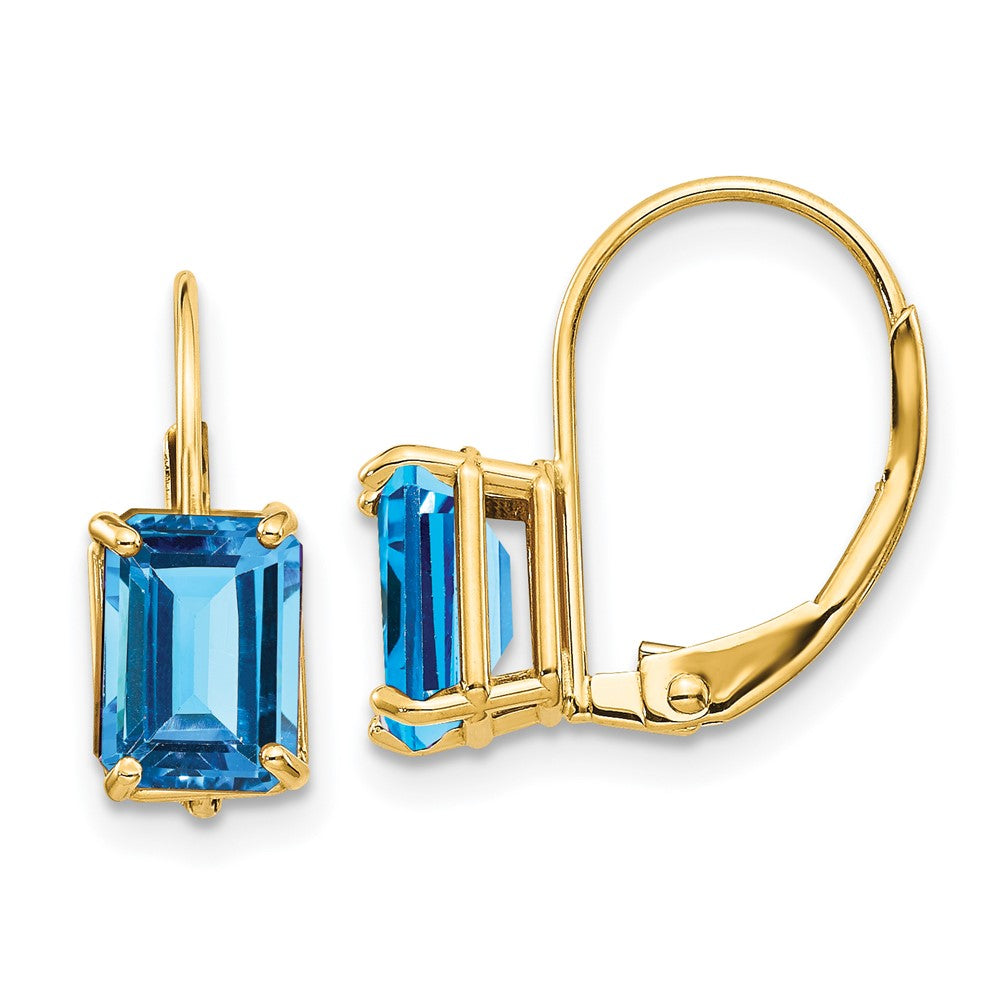 Emerald-Cut Gemstone Leverback Earrings
