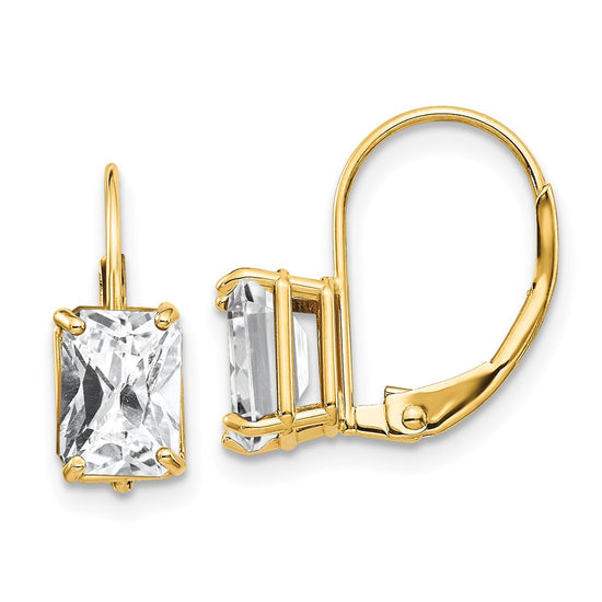 Emerald-Cut Gemstone Leverback Earrings