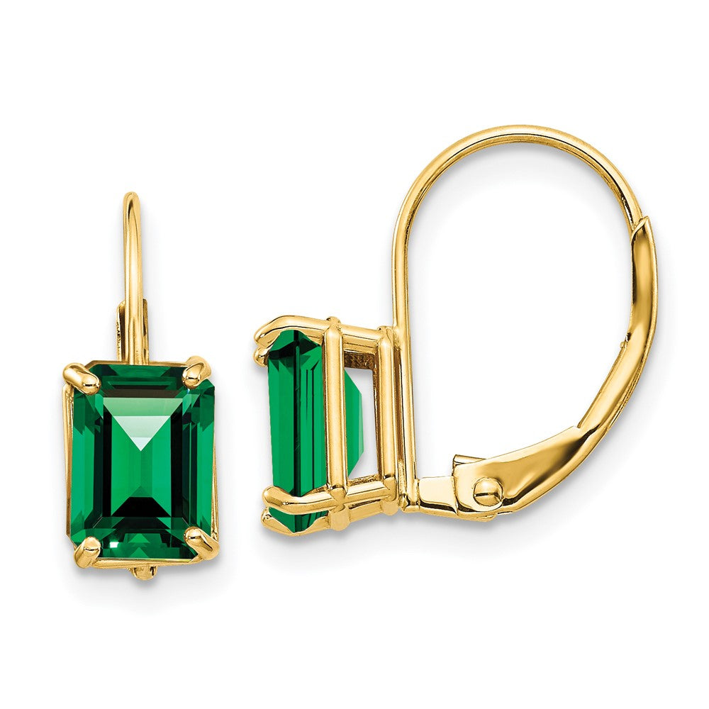 Emerald-Cut Gemstone Leverback Earrings