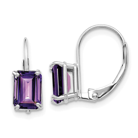 Emerald-Cut Gemstone Leverback Earrings