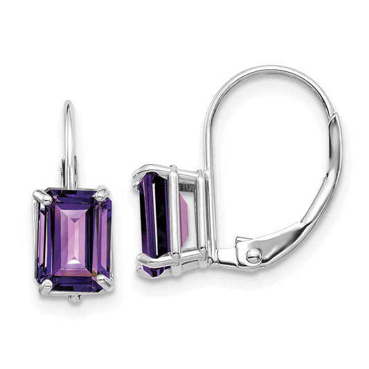 Emerald-Cut Gemstone Leverback Earrings
