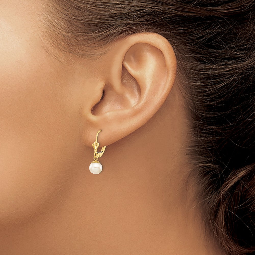 Gold FWC Pearl Dangle Leverback Earrings