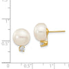 14k 10-11mm White Button Freshwater Cultured Pearl and .2 Carat Diamond Post Earrings