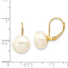14K 10-11mm White Button Freshwater Cultured Pearl Leverback Earrings