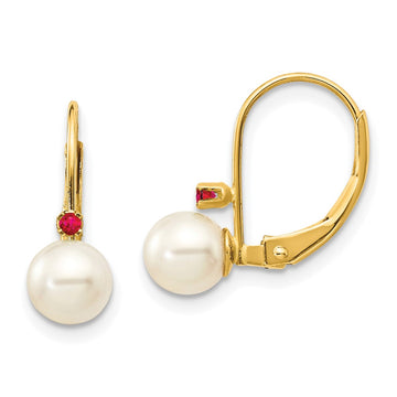 5-5.5 White Round FWC Pearl & Gemstone Leverback Earrings