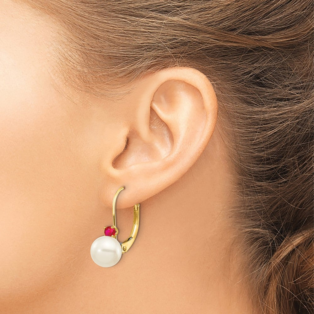 6-6.5 White Round FWC Pearl & Gemstone Leverback Earrings