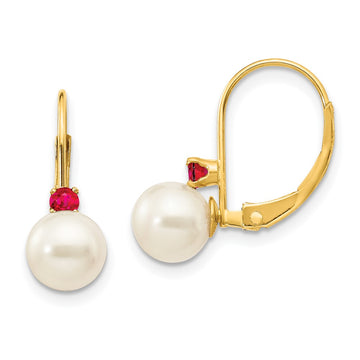 6-6.5 White Round FWC Pearl & Gemstone Leverback Earrings