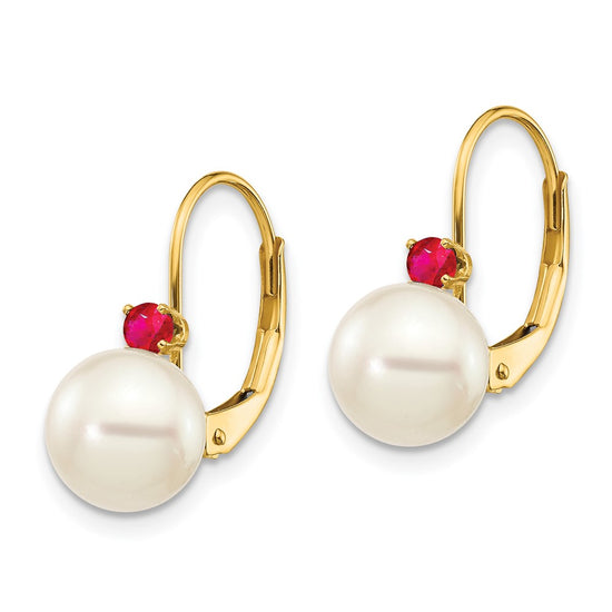 7-7.5 White Round FWC Pearl & Gemstone Leverback Earrings