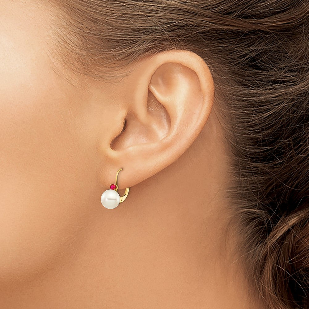 7-7.5 White Round FWC Pearl & Gemstone Leverback Earrings